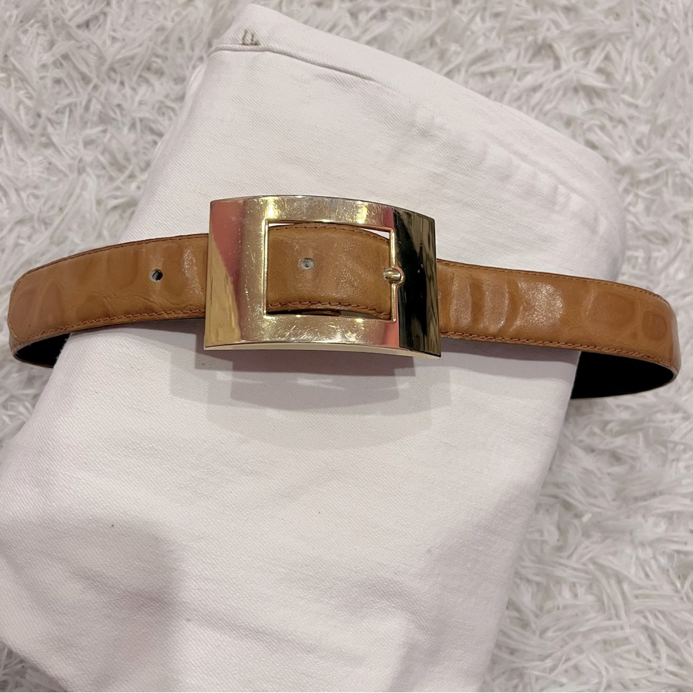 Magid Croco Leather Vintage Belt Gold Buckle Size Med